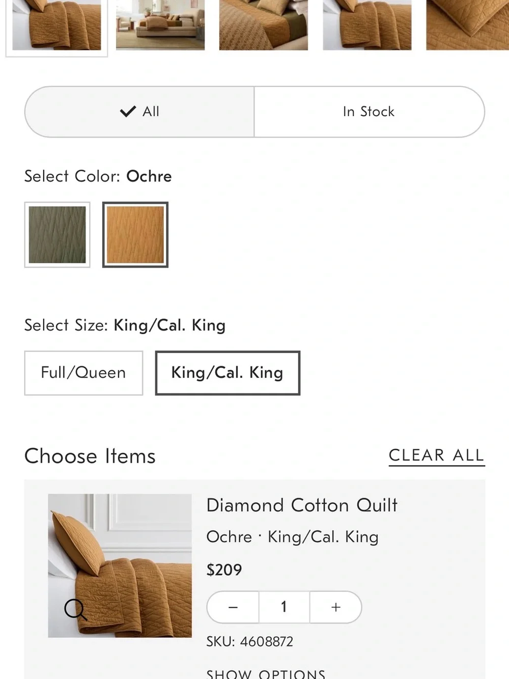NWOT West Elm King Quilt/no shams in Ochre